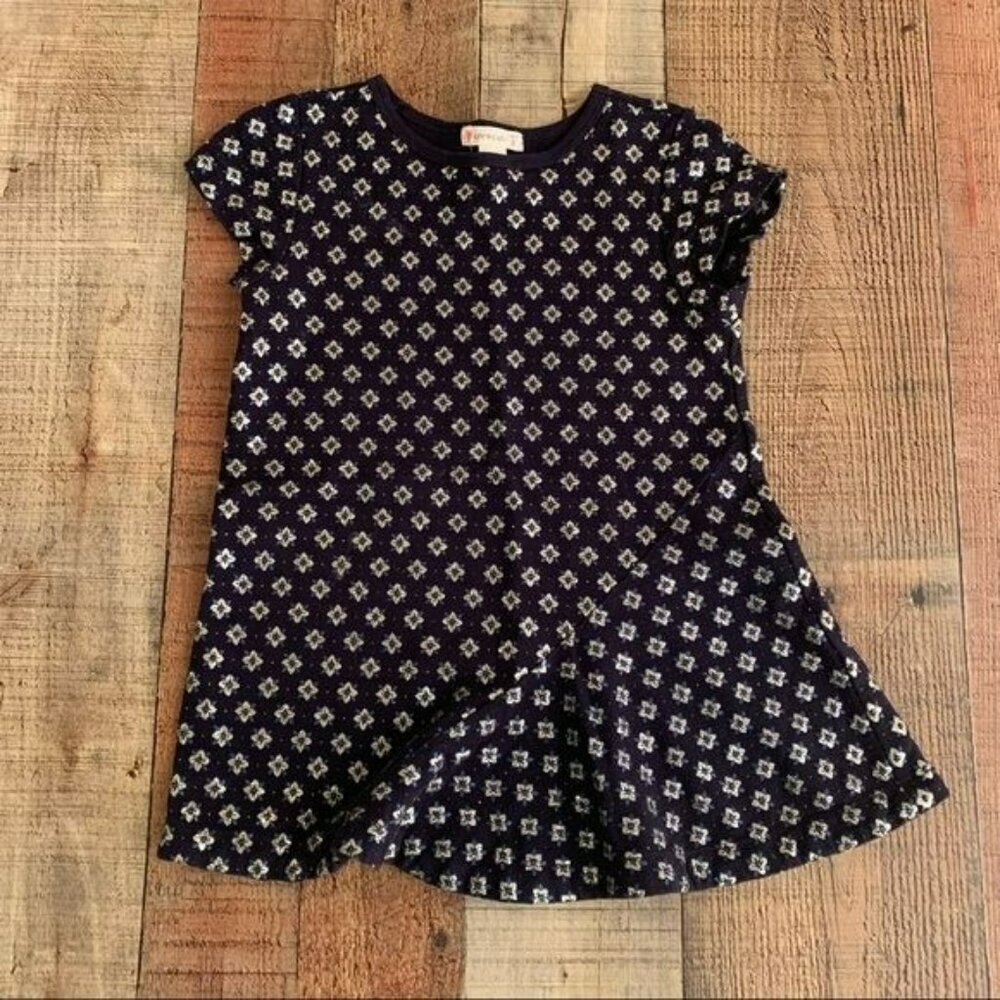 Crewcuts Dress 2T Navy Blue with silver metallic flowers